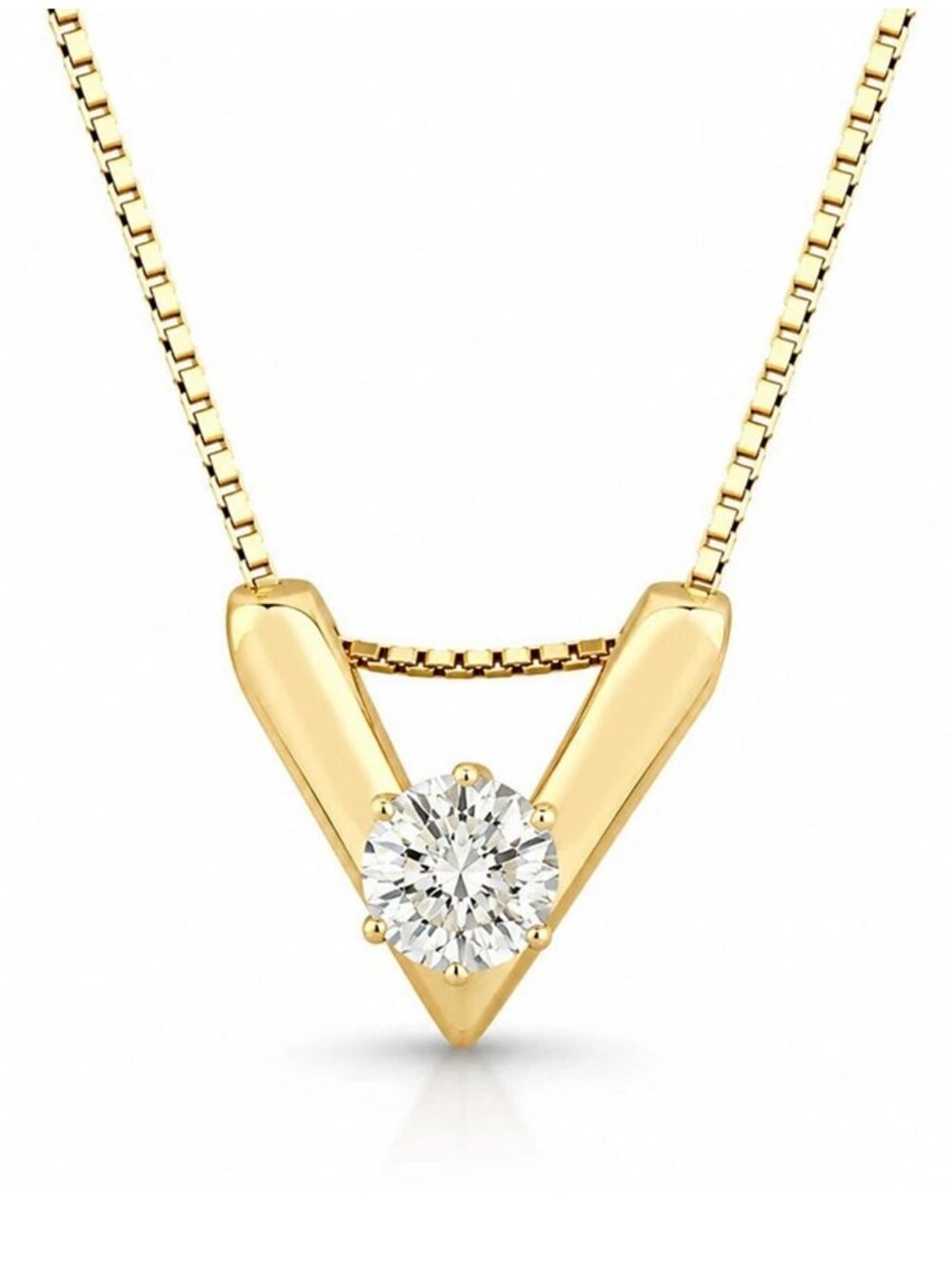 Vrai V Solitaire Genuine 1.05 Cts Diamond Pendant Necklace Solid 14k Gold